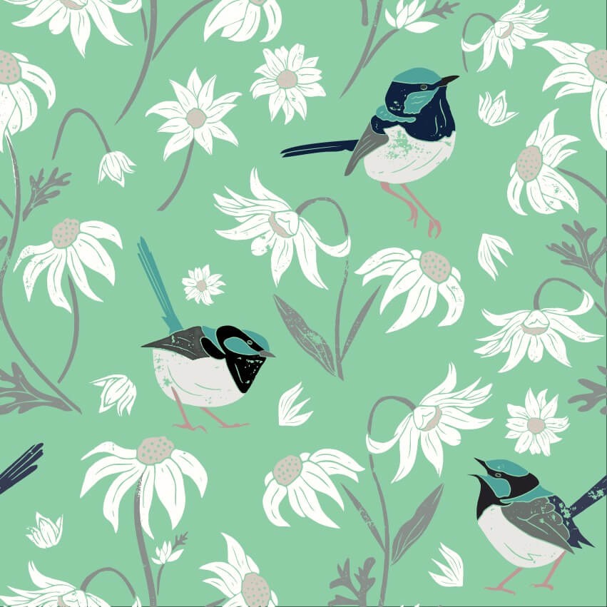 Fairywrens & Flannel Flowers - Billabong Bliss