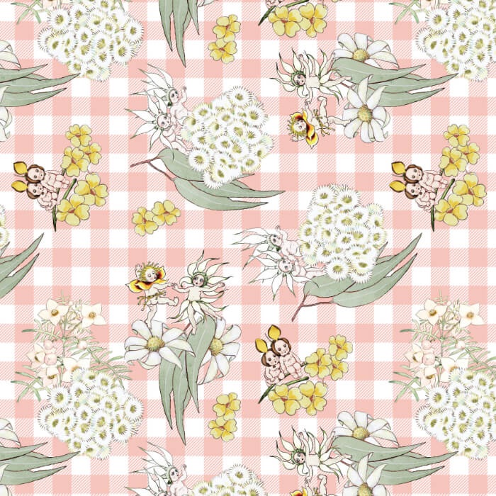 May Gibbs – Garden Playtime – Blossom Gingham – Pink
