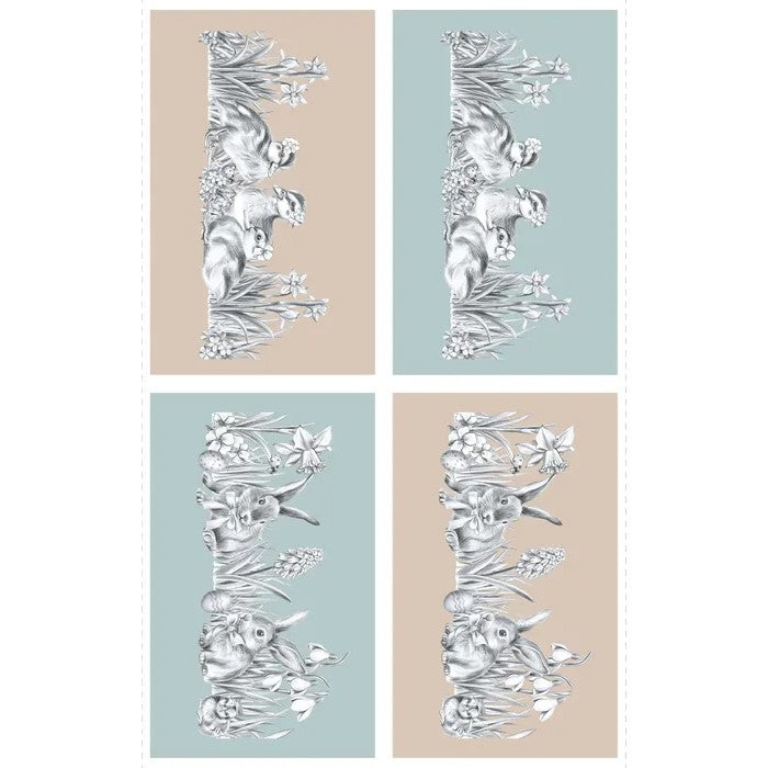 100% cotton fabric with rabbits, ducks and easter print