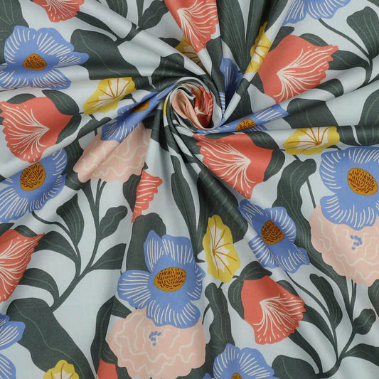 Nerida Hansen Fabrics- London Floral Graceful Green Collection GOTS Organic Cotton Voile