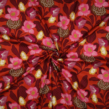 Nerida Hansen Fabrics- London Floral Charming Cerise Collection GOTS Organic Cotton Voile