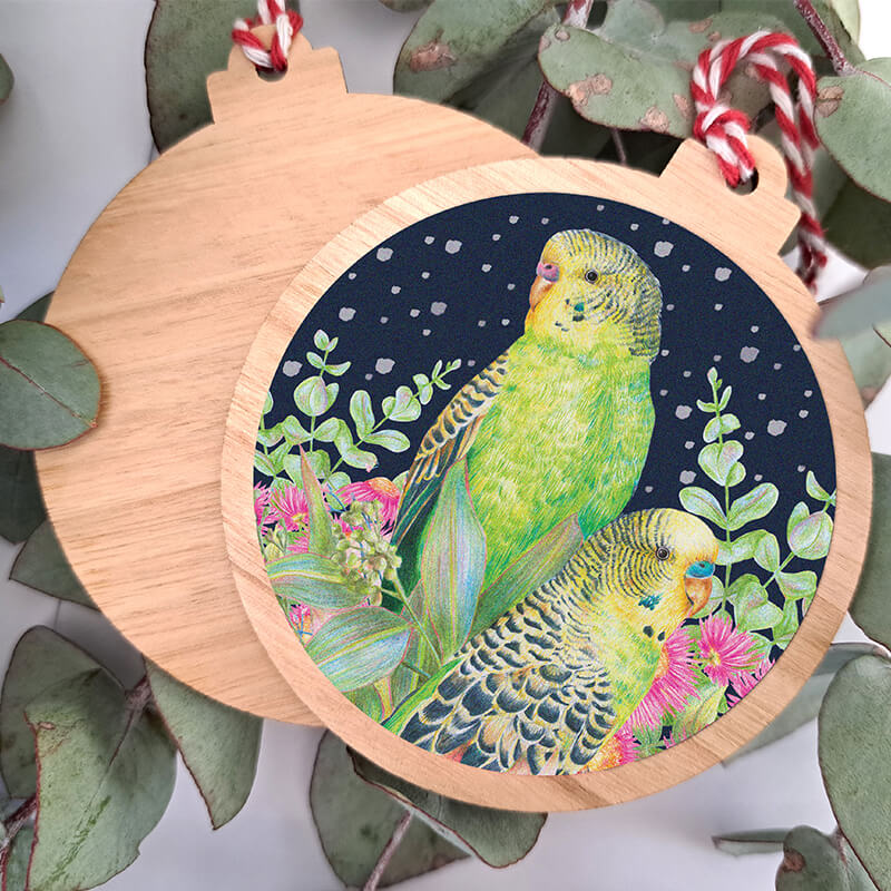 Eucalypt Christmas Ornament - Budgerigars