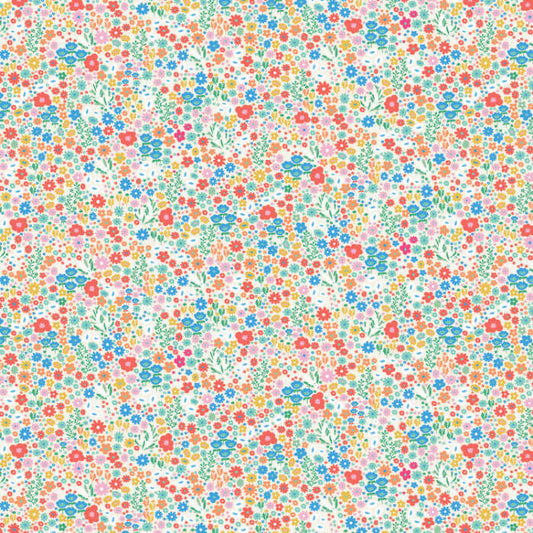 Small floral pattern with multicolored flowers on a white background