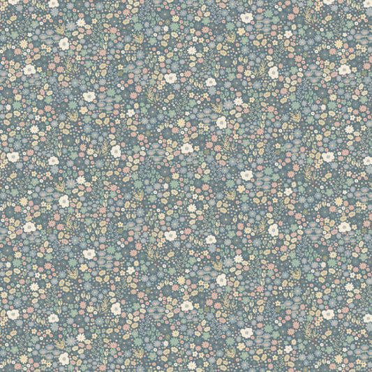 Pattern of small flowers on a blue background