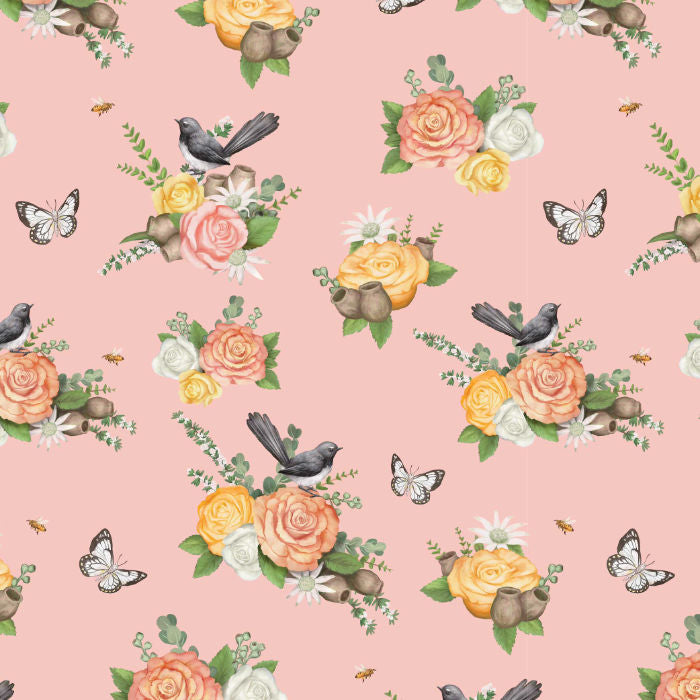 Elise Martinson - Native Nursery - Floral Birds Blush Pink