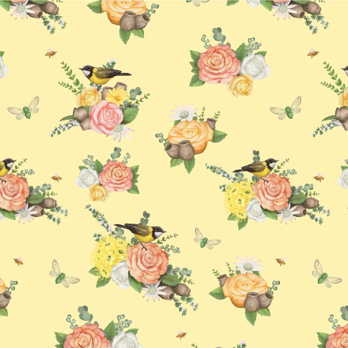 Elise Martinson - Native Nursery - Floral Birds Butter Yellow