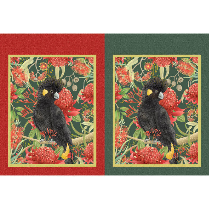 Jen Digital Art Christmas - Santa Sack Panel - Black Cockatoo