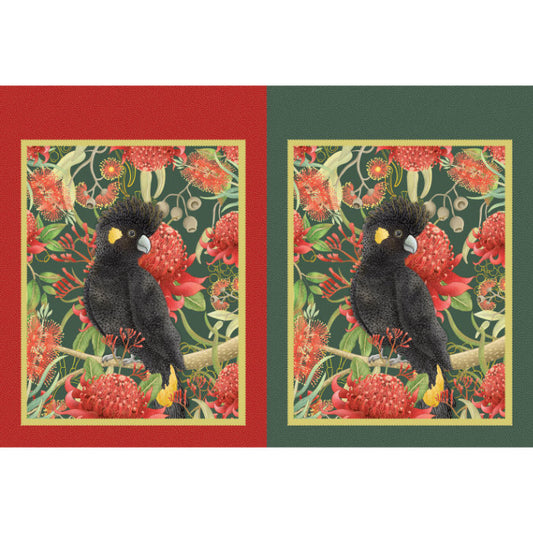 Jen Digital Art Christmas - Santa Sack Panel - Black Cockatoo