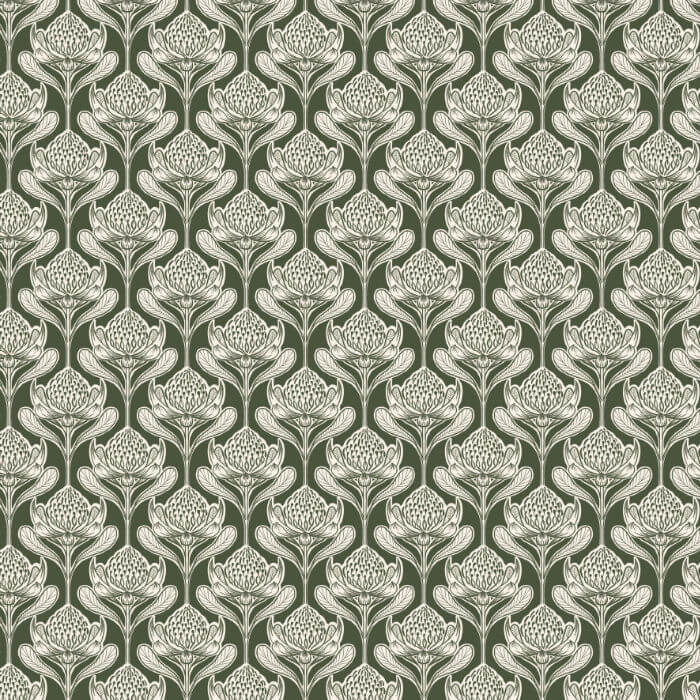 Pattern of stylized flowers on a green background