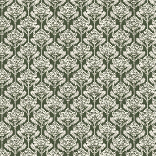 Pattern of stylized flowers on a green background