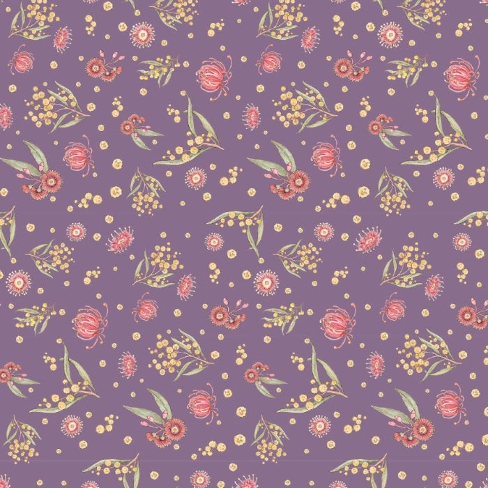 Native Flowers - Mauve - Cotton Fabric designed by Jen Digital Art