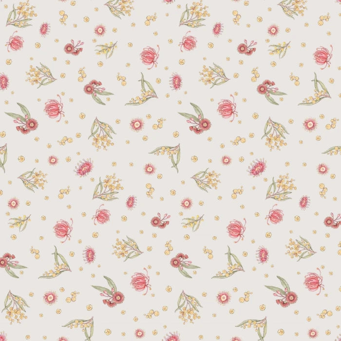 Native Flowers - Grey - Cotton Fabric designed by Jen Digital Art