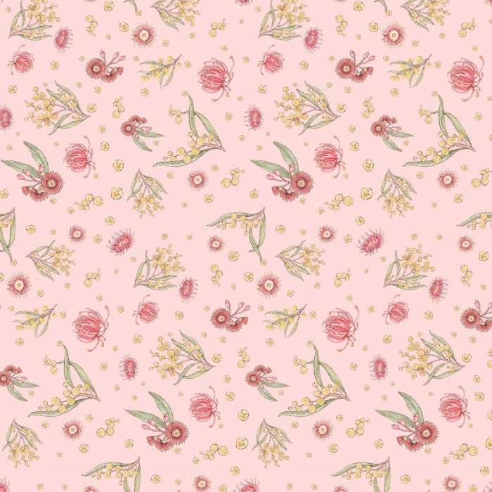 Native Flowers - Pink - Cotton Fabric designed by Jen Digital Art