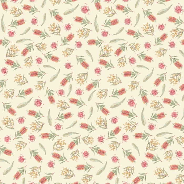 Australian Wildflowers - Cream - Cotton Fabric designed by Jen Digital Art