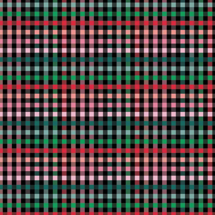 Black quarter-inch Christmas check cotton fabric with red, pink, green and teal checks, DVC1100