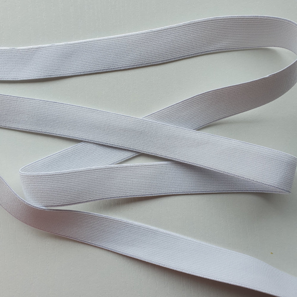 White 20mm high density non-roll elastic arranged on a plain white background.