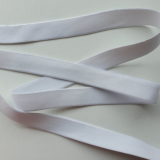 White 20mm high density non-roll elastic arranged on a plain white background.