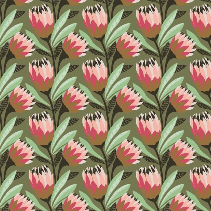 Protea Olive Cotton Duck Canvas