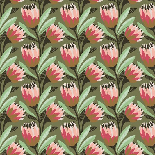 Protea Olive Cotton Duck Canvas