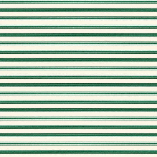Ticking Stripe - Dark Green - Duck Canvas
