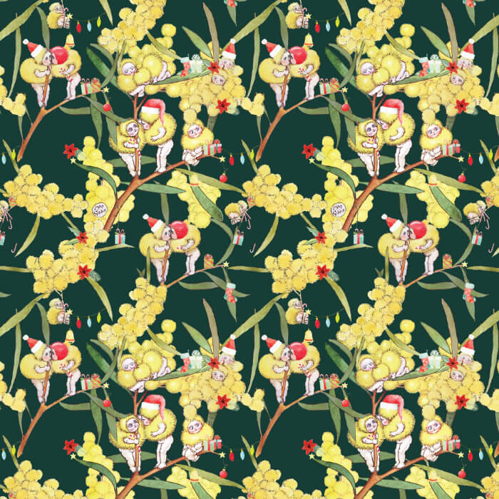 May Gibbs Christmas - Blossom Babies Dark Green