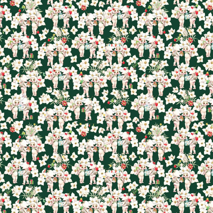 May Gibbs Christmas - Pink Boronia 2 Dark Green