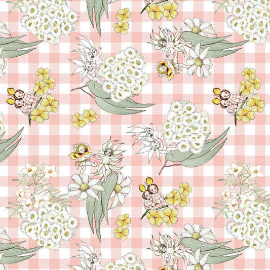 May Gibbs – Garden Playtime – Blossom Gingham – Pink