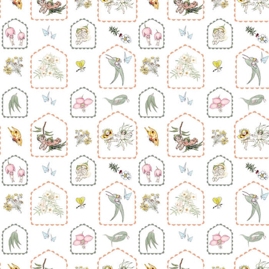 May Gibbs - Gumnut Cameos - White - Cotton