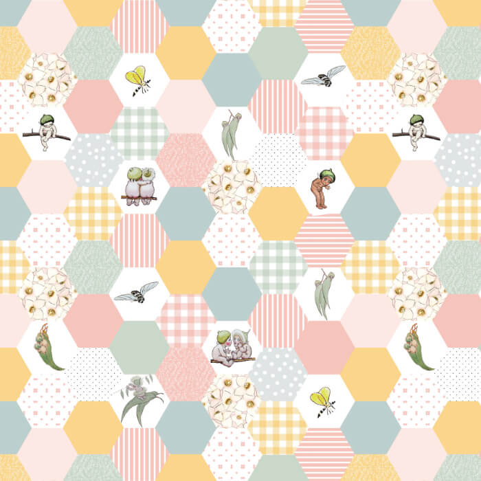 May Gibbs Gumnut Patchwork Pastel Quilting Fabric