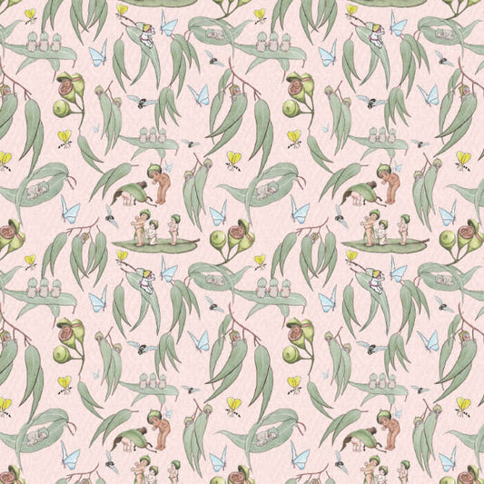 May Gibbs Eucalyptus Scatter Pink Quilting Fabric