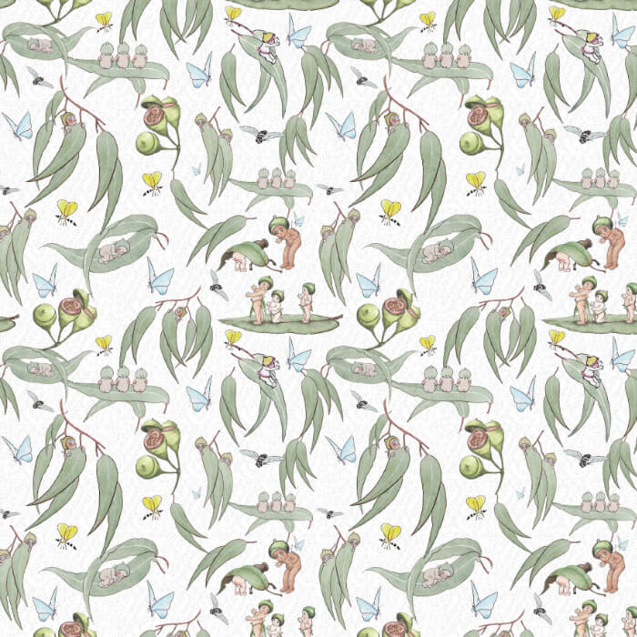 May Gibbs Eucalyptus Scatter White Double Gauze