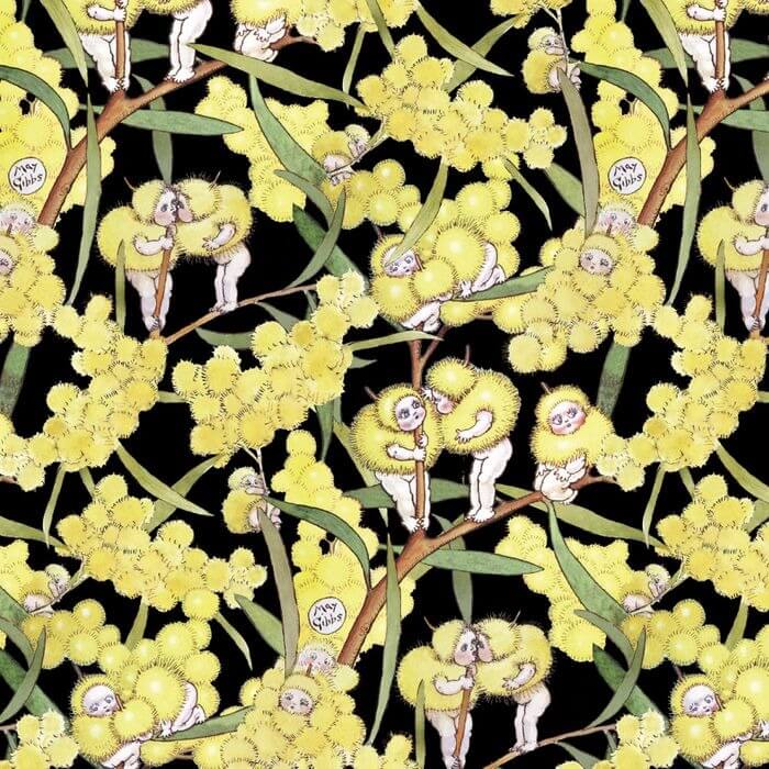 May Gibbs - 108" Wideloads - Blossom Babies Black