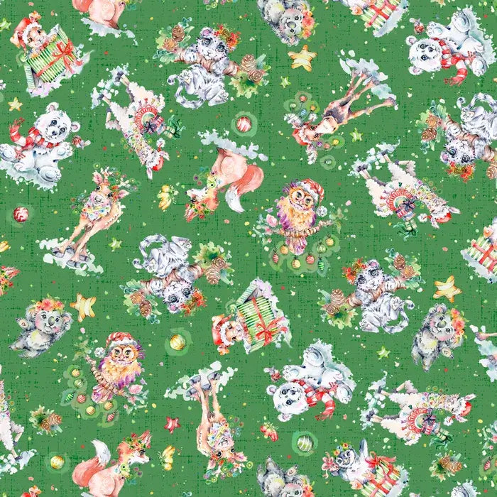 Little Darlings Christmas Festive Animals on Green