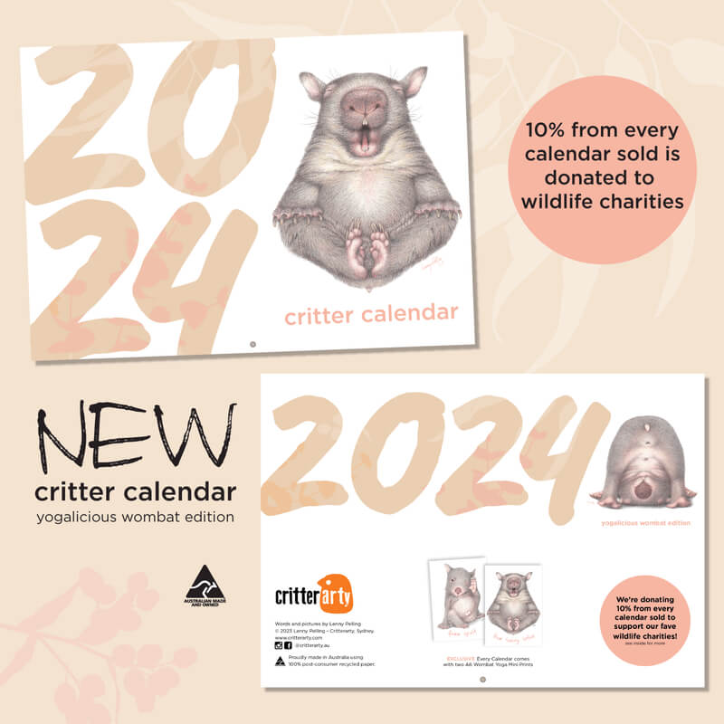2024 calendar- yoga wombats- Lenny Pelling