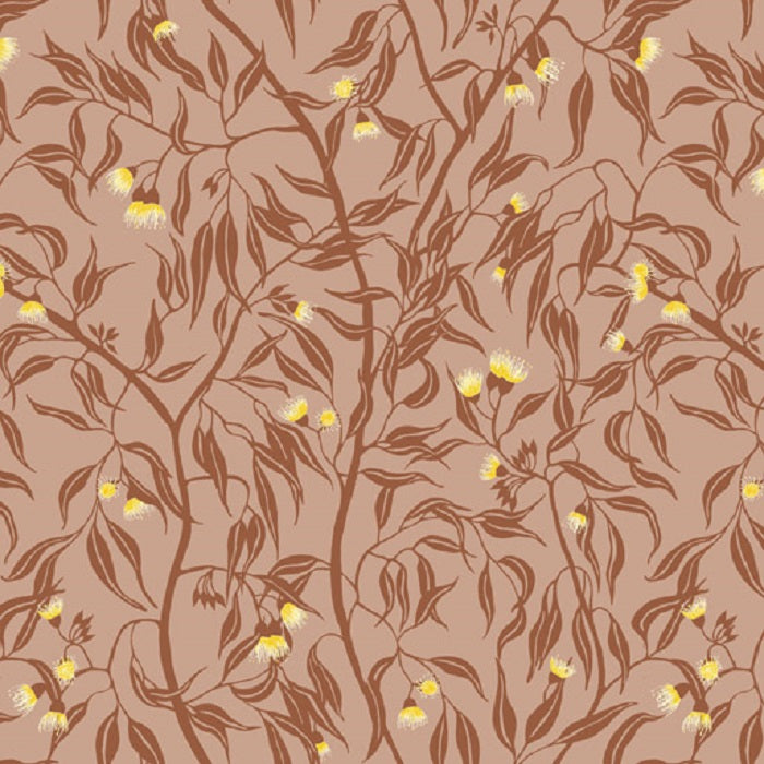 Cheeky Possums Gumtree Blossoms Rust-100% cotton-fabric