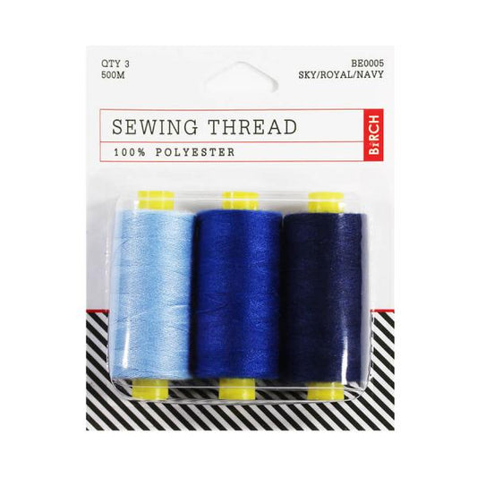 Polyester Thread- 500 M- 3 Pack- Sky- Royal- Navy BE0005