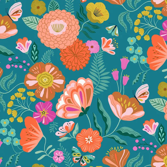 cotton fabric with butterflies and flowers