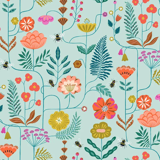 cotton fabric with butterflies and flowers