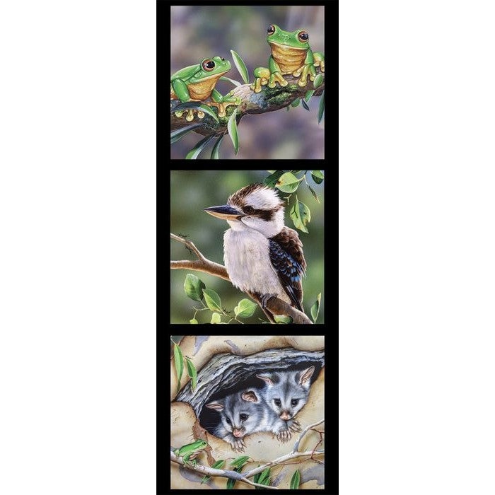 Wildlife Art Panel - Frogs, Kookaburras & Possums