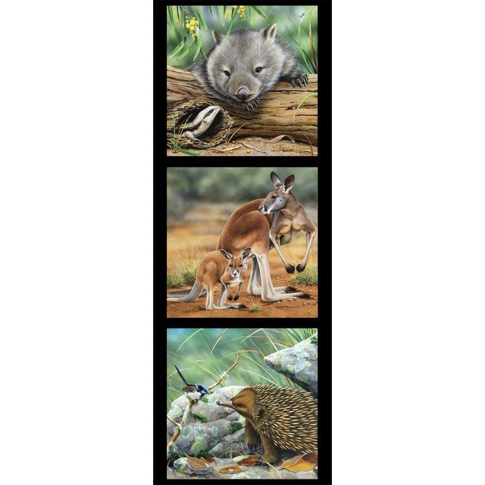 Wildlife Art Panel - Wombats, Kangaroos & Echidnas