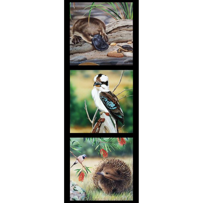 Wildlife Art Panel - Platypus, Kookaburra & Echidna