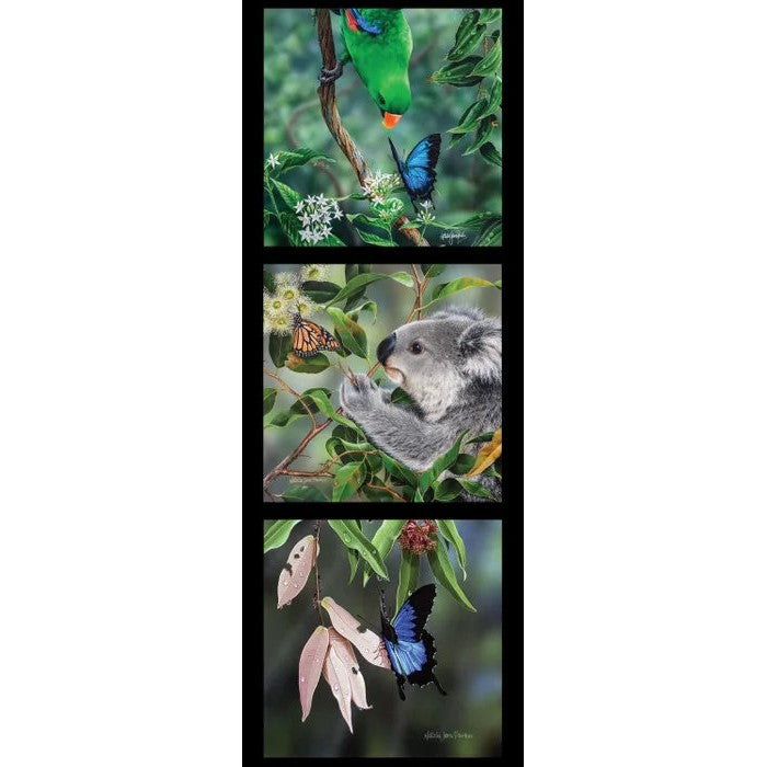 Wildlife Art Panel - Parrot, Koala & Butterfly