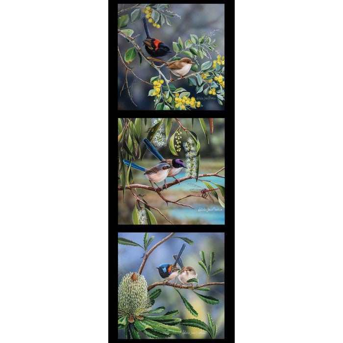 Wildlife Art Panel - Fairy Wrens & Australian Flora