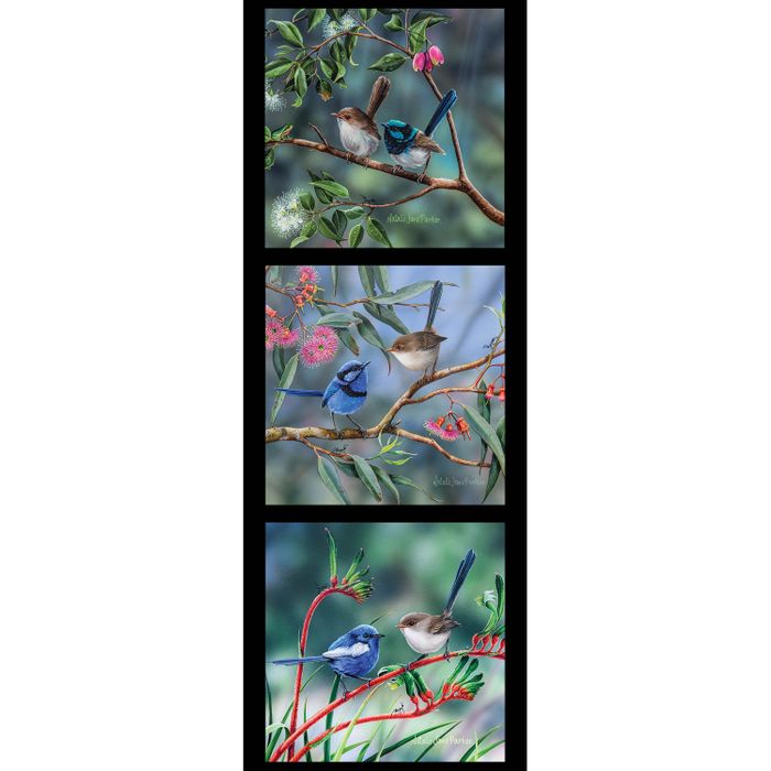 Wildlife Art Panel - Fairy Wrens & Australian Blooms